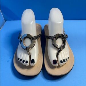 Vionic Sandal Womens Brown Karina Snakeskin Thong Slip On Casual Comfort Sz 8